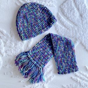 Kids Hand Knit Beanie & Scarf Set